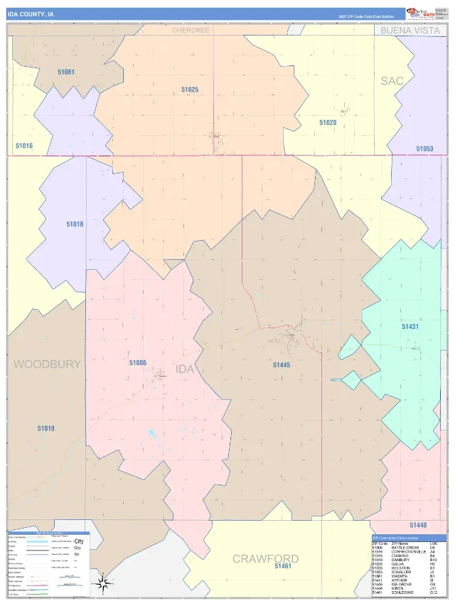 Ida County, IA ZIP Code Wall Map, ColorCast style