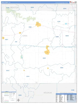 Iowa County, IA Business Reference style ZIP Code wall map