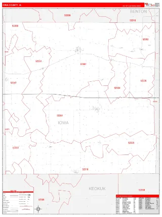 Iowa County, IA RedLine style ZIP Code wall map