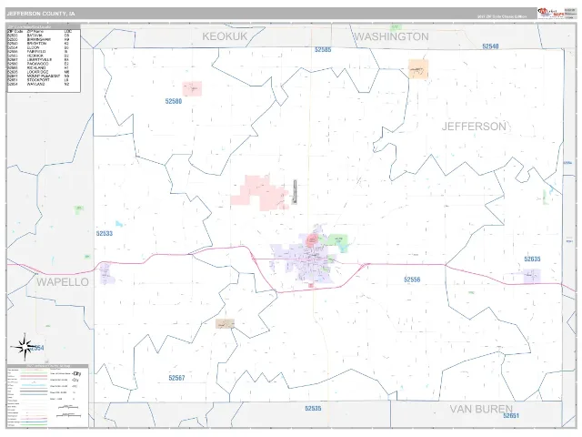 Jefferson County, IA ZIP Code Wall Map, Classic style
