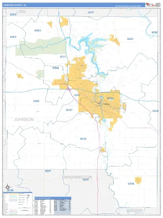 Johnson County, IA Business Reference style ZIP Code wall map