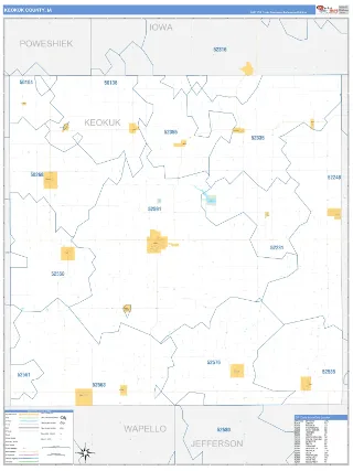 Keokuk County, IA Business Reference style ZIP Code wall map