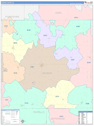 Keokuk County, IA ColorCast style ZIP Code wall map