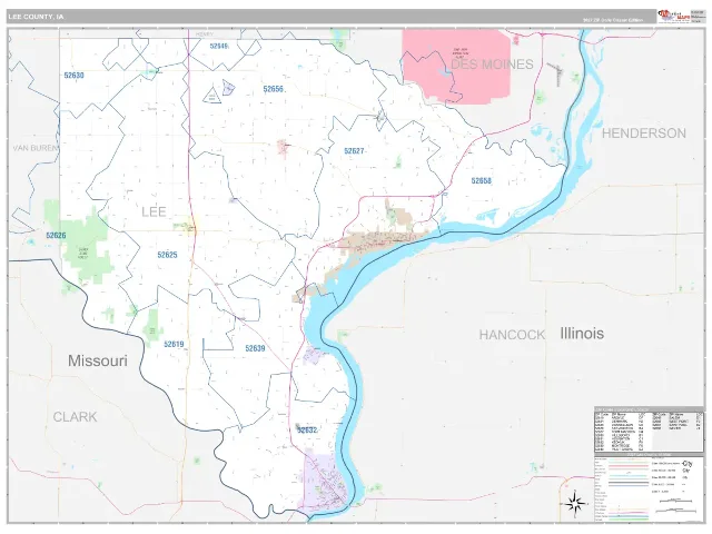 Lee County, IA ZIP Code Wall Map, Classic style
