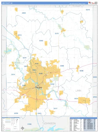 Linn County, IA Business Reference style ZIP Code wall map