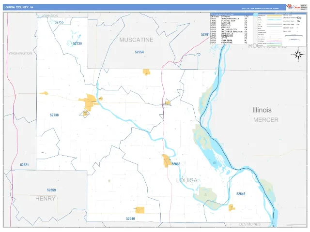 Louisa County, IA ZIP Code Wall Map, Business Reference style