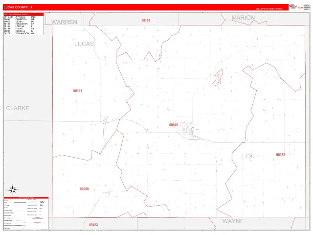 Lucas County, IA ZIP Code Wall Map, RedLine style