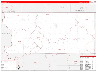 Lyon County, IA RedLine style ZIP Code wall map