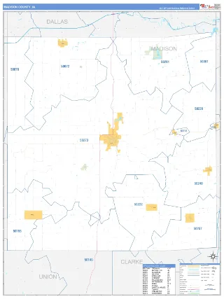 Madison County, IA Business Reference style ZIP Code wall map
