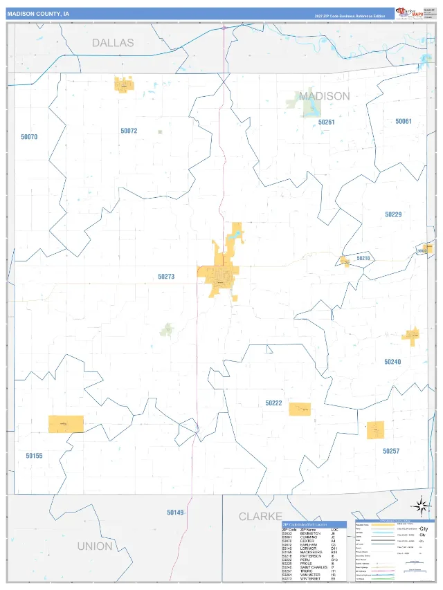 Madison County, IA ZIP Code Wall Map, Business Reference style