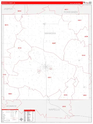 Mahaska County, IA RedLine style ZIP Code wall map