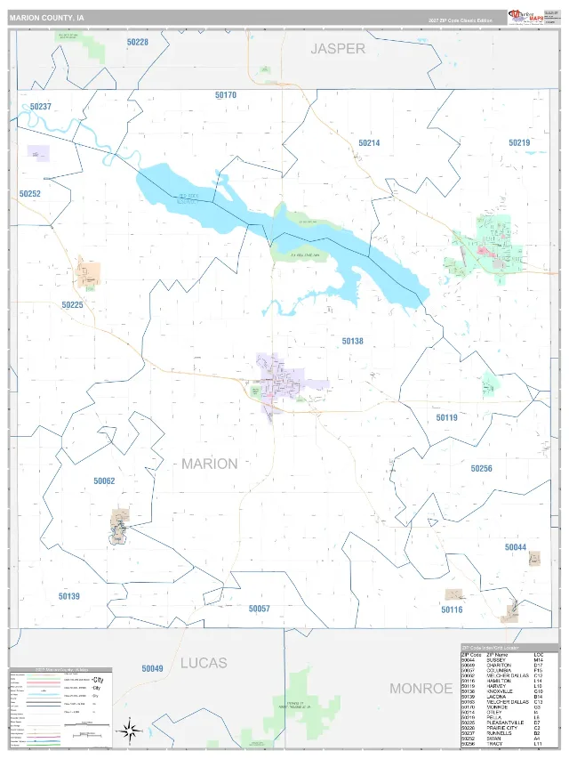 Marion County, IA ZIP Code Wall Map, Classic style