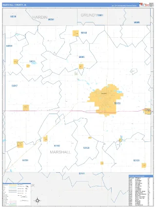 Marshall County, IA Business Reference style ZIP Code wall map
