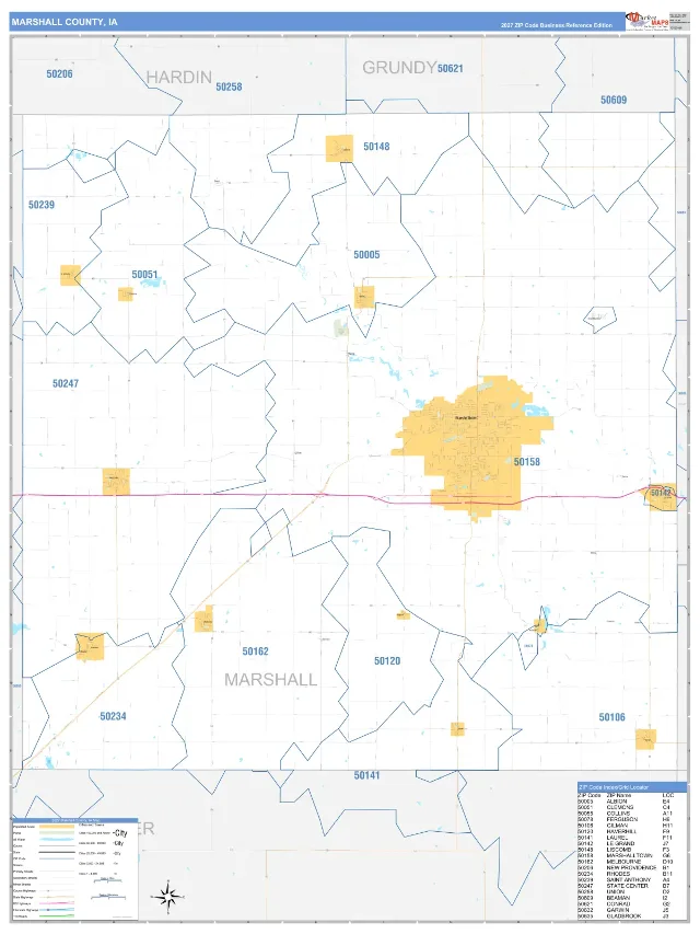 Marshall County, IA ZIP Code Wall Map, Business Reference style