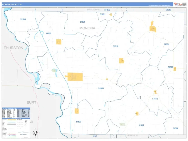 Monona County, IA ZIP Code Wall Map, Business Reference style