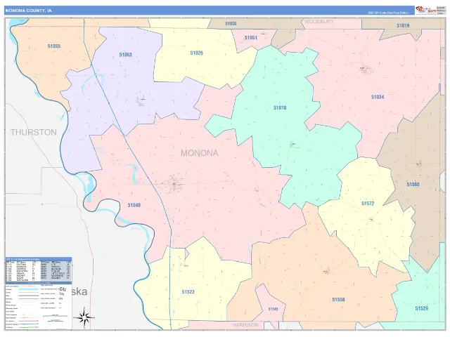 Monona County, IA ZIP Code Wall Map, ColorCast style