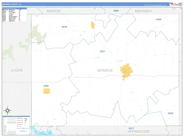 Monroe County, IA ZIP Code Wall Map, Business Reference style
