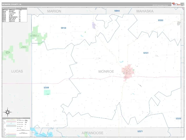 Monroe County, IA ZIP Code Wall Map, Classic style