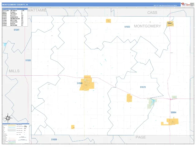 Montgomery County, IA ZIP Code Wall Map, Business Reference style