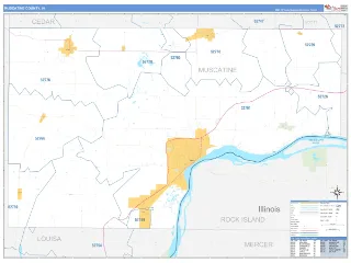 Muscatine County, IA Business Reference style ZIP Code wall map