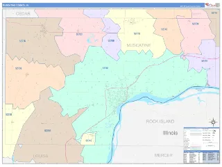Muscatine County, IA ColorCast style ZIP Code wall map