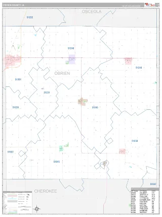 O'Brien County, IA Classic style ZIP Code wall map
