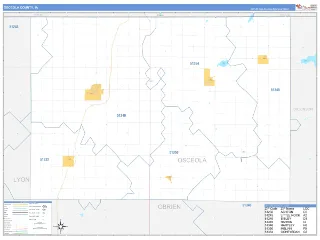 Osceola County, IA Business Reference style ZIP Code wall map