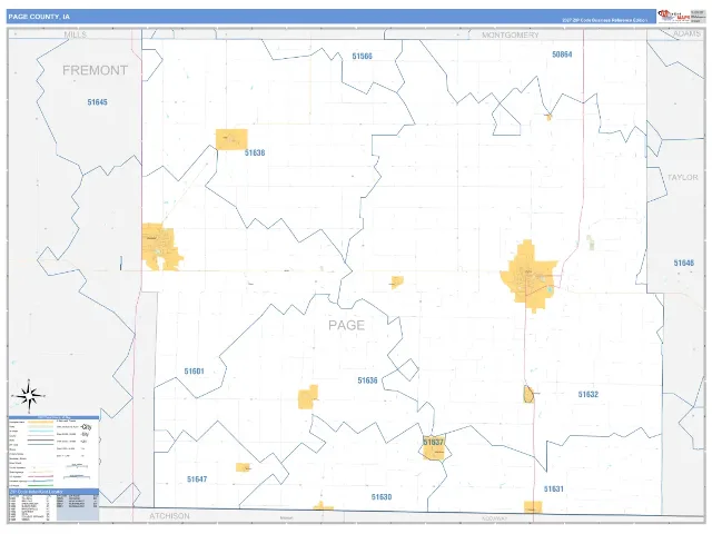 Page County, IA ZIP Code Wall Map, Business Reference style