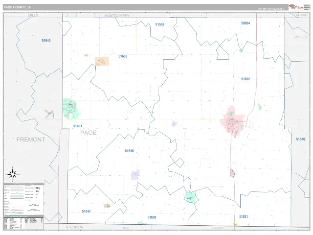 Page County, IA ZIP Code Wall Map, Classic style