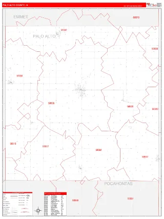 Palo Alto County, IA RedLine style ZIP Code wall map