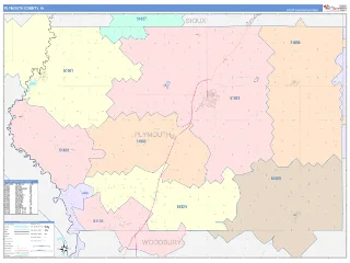 Plymouth County, IA ColorCast style ZIP Code wall map
