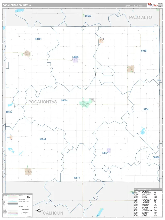 Pocahontas County, IA ZIP Code Wall Map, Classic style
