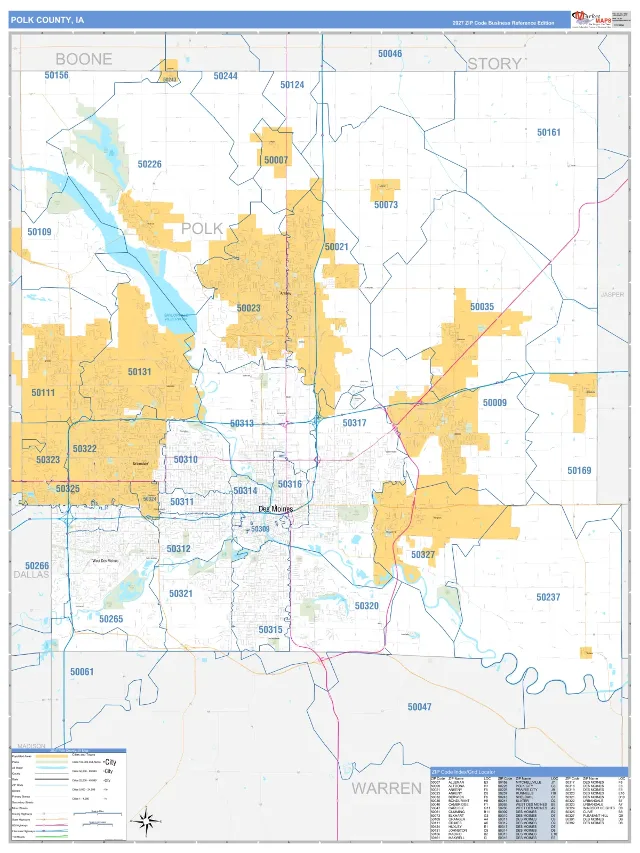 Polk County, IA ZIP Code Wall Map, Business Reference style