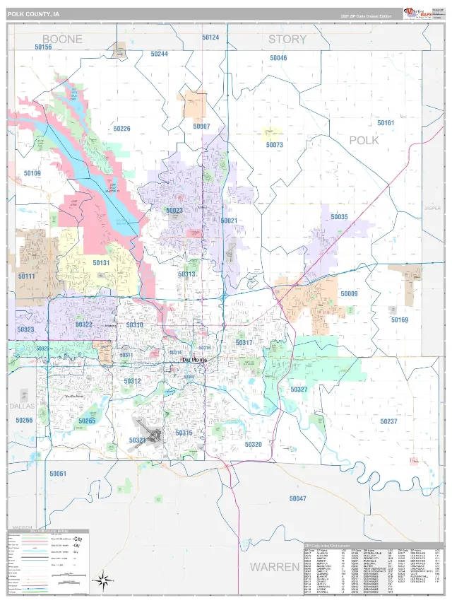 Polk County, IA ZIP Code Wall Map, Classic style