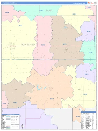 Poweshiek County, IA ColorCast style ZIP Code wall map