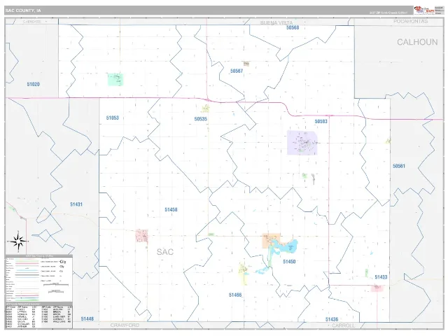 Sac County, IA ZIP Code Wall Map, Classic style