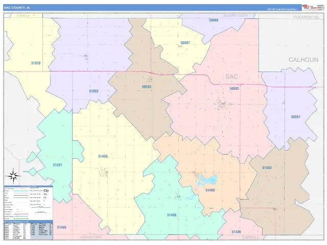 Sac County, IA ZIP Code Wall Map, ColorCast style