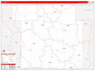 Sac County, IA RedLine style ZIP Code wall map