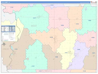 Sioux County, IA ColorCast style ZIP Code wall map
