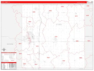 Story County, IA RedLine style ZIP Code wall map