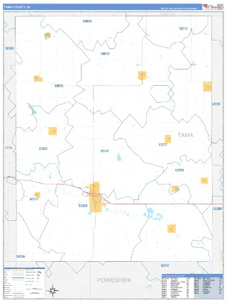 Tama County, IA Business Reference style ZIP Code wall map