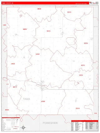 Tama County, IA RedLine style ZIP Code wall map
