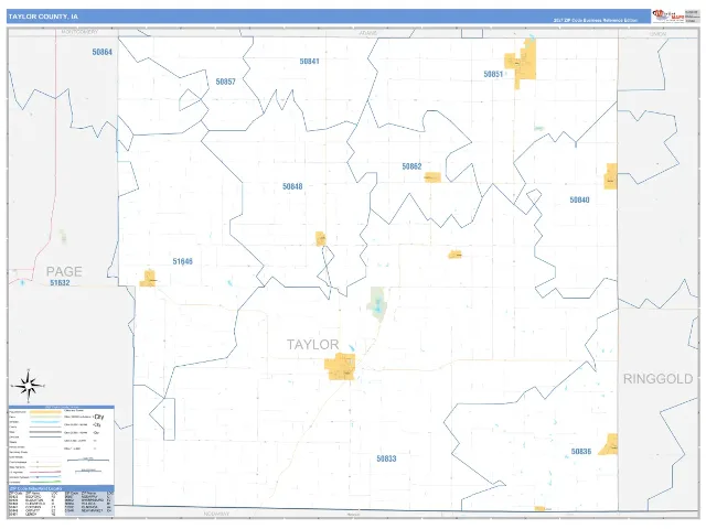 Taylor County, IA ZIP Code Wall Map, Business Reference style