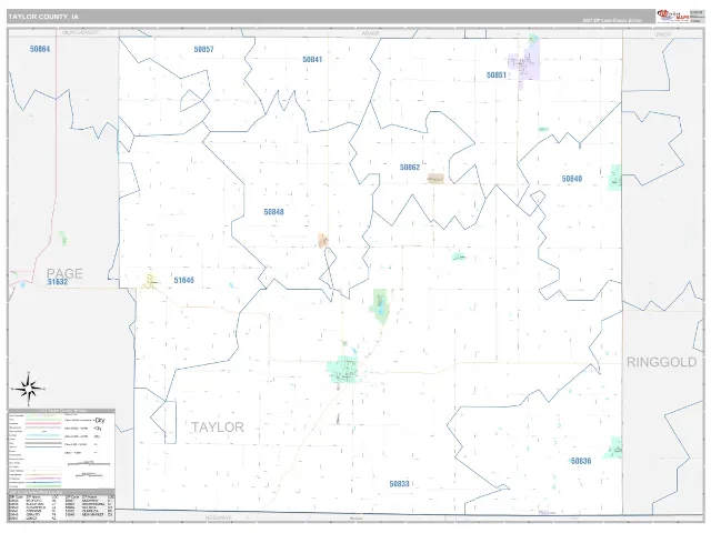 Taylor County, IA ZIP Code Wall Map, Classic style