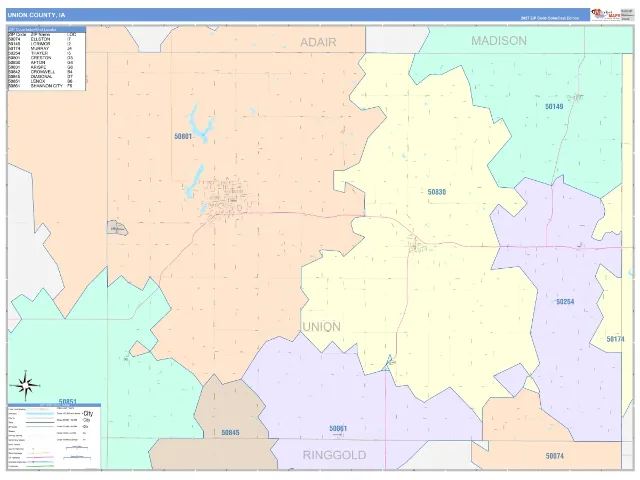 Union County, IA ZIP Code Wall Map, ColorCast style