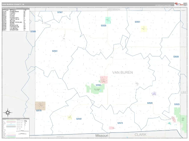 Van Buren County, IA ZIP Code Wall Map, Classic style