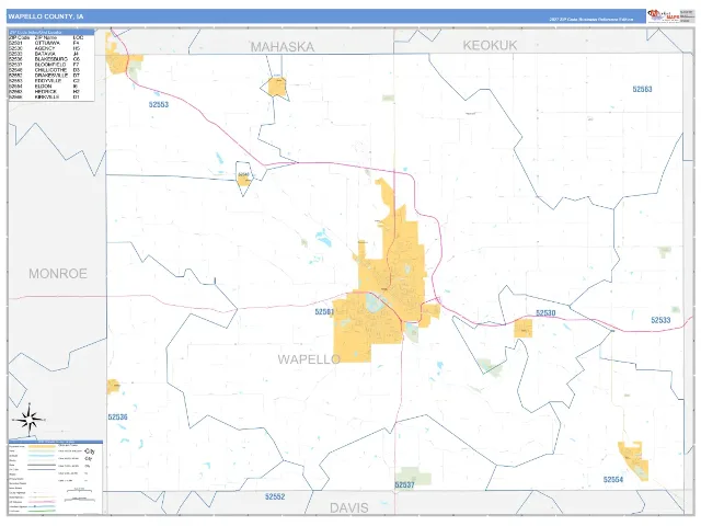 Wapello County, IA ZIP Code Wall Map, Business Reference style