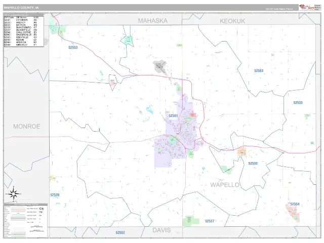 Wapello County, IA ZIP Code Wall Map, Classic style