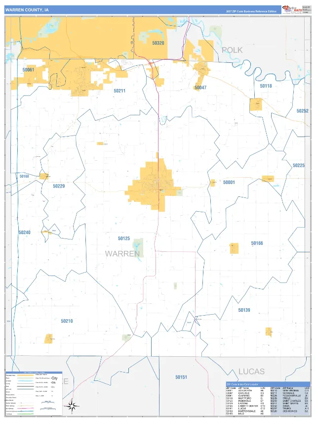 Warren County, IA ZIP Code Wall Map, Business Reference style