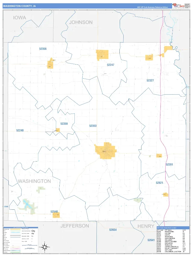 Washington County, IA ZIP Code Wall Map, Business Reference style